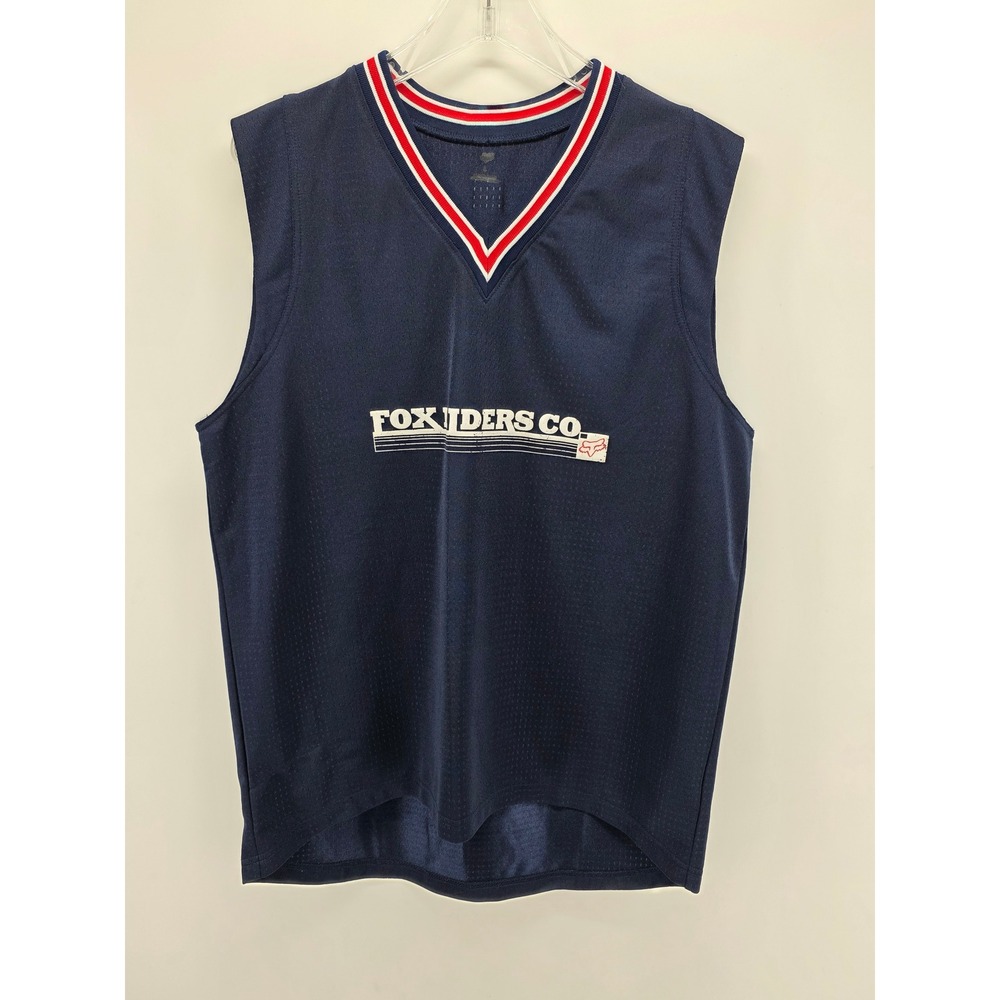 Fox Racing Jersey Mens Large Navy Blue Fox Riders Co Sleeveless Mesh V-Neck